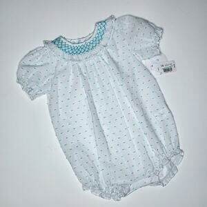 Edgehill Collection Smocked Turquoise Romper Size 9 Months